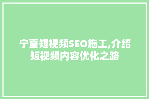 宁夏短视频SEO施工,介绍短视频内容优化之路