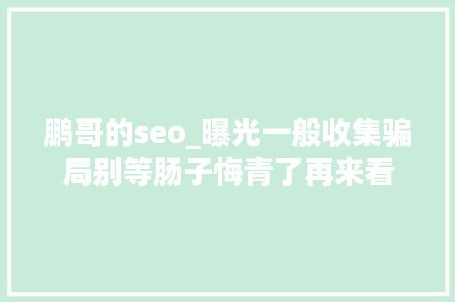 鹏哥的seo_曝光一般收集骗局别等肠子悔青了再来看