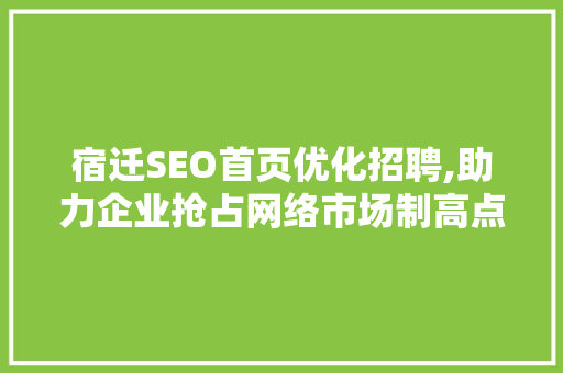 宿迁SEO首页优化招聘,助力企业抢占网络市场制高点