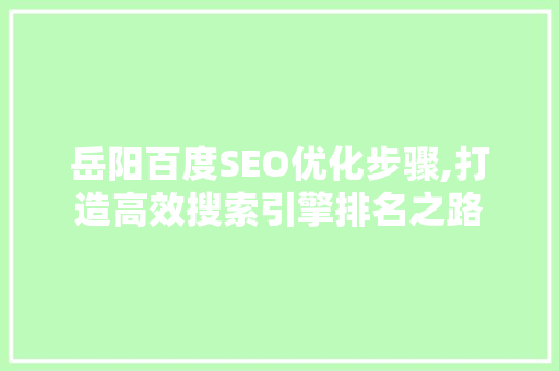 岳阳百度SEO优化步骤,打造高效搜索引擎排名之路