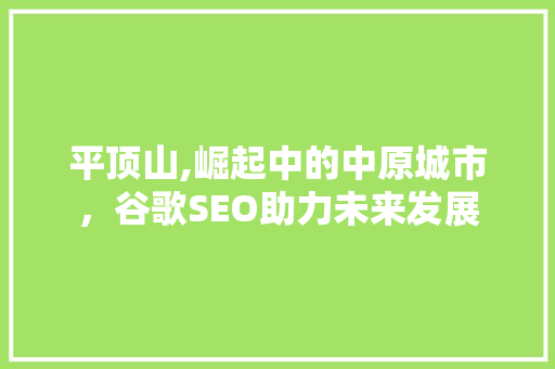 平顶山,崛起中的中原城市，谷歌SEO助力未来发展