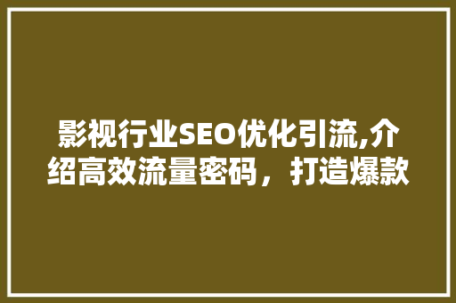 影视行业SEO优化引流,介绍高效流量密码，打造爆款影视项目 搜狗SEO
