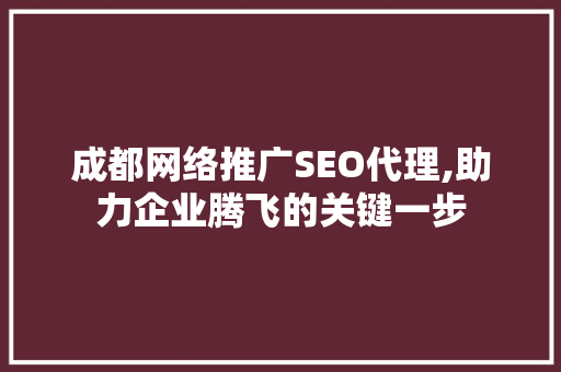 成都网络推广SEO代理,助力企业腾飞的关键一步