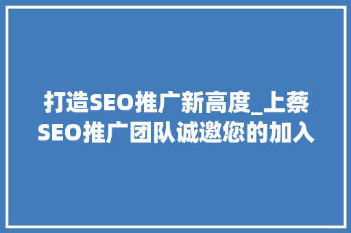 打造SEO推广新高度_上蔡SEO推广团队诚邀您的加入！ 百度SEO