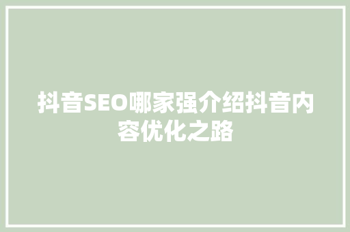 抖音SEO哪家强介绍抖音内容优化之路 SEO关键词