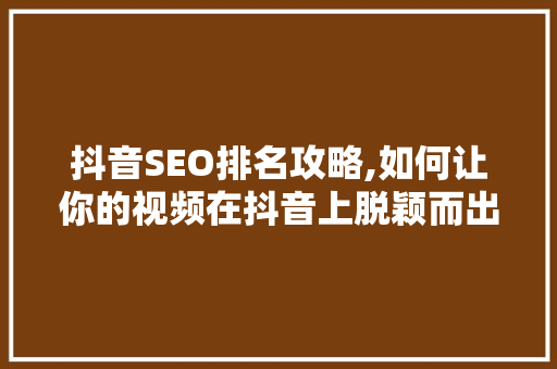 抖音SEO排名攻略,如何让你的视频在抖音上脱颖而出 网站建设公司