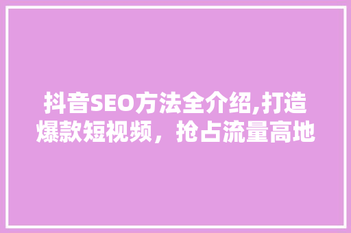 抖音SEO方法全介绍,打造爆款短视频，抢占流量高地 网站建设公司