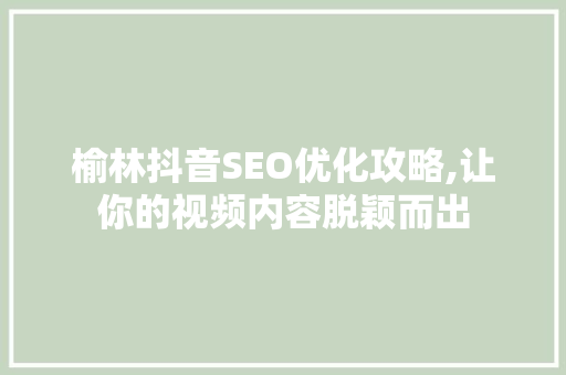 榆林抖音SEO优化攻略,让你的视频内容脱颖而出 必应SEO
