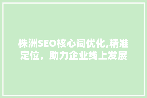 株洲SEO核心词优化,精准定位，助力企业线上发展 神马SEO