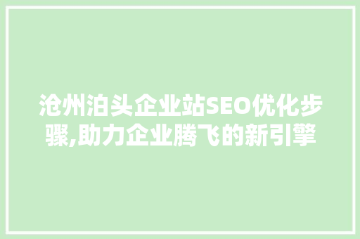沧州泊头企业站SEO优化步骤,助力企业腾飞的新引擎