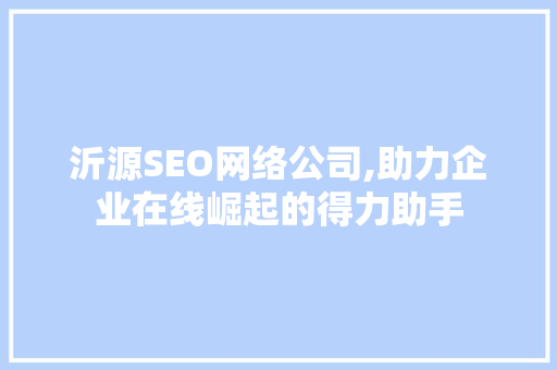 沂源SEO网络公司,助力企业在线崛起的得力助手