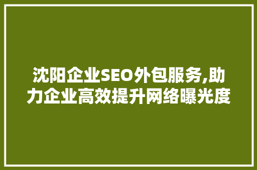 沈阳企业SEO外包服务,助力企业高效提升网络曝光度