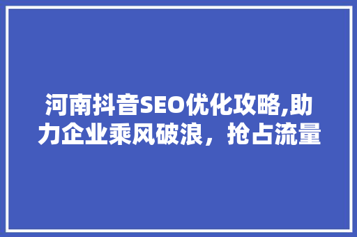 河南抖音SEO优化攻略,助力企业乘风破浪，抢占流量高地