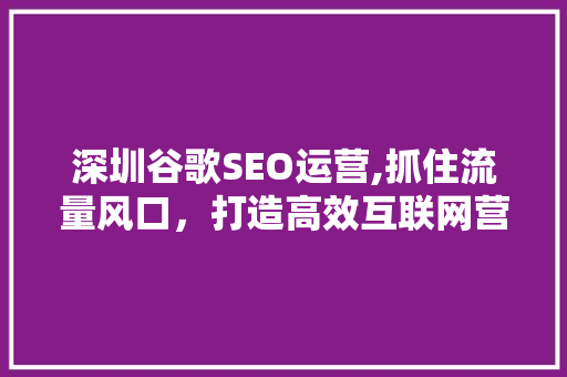 深圳谷歌SEO运营,抓住流量风口，打造高效互联网营销步骤 百度SEO