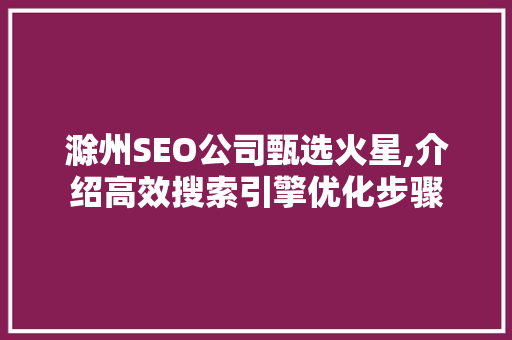 滁州SEO公司甄选火星,介绍高效搜索引擎优化步骤
