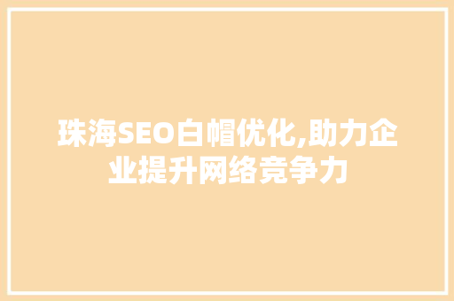 珠海SEO白帽优化,助力企业提升网络竞争力
