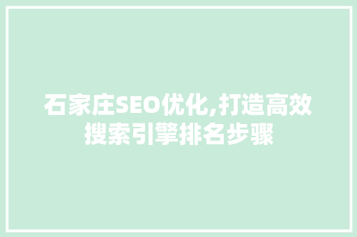 石家庄SEO优化,打造高效搜索引擎排名步骤