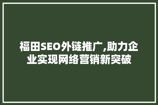 福田SEO外链推广,助力企业实现网络营销新突破 网站建设公司