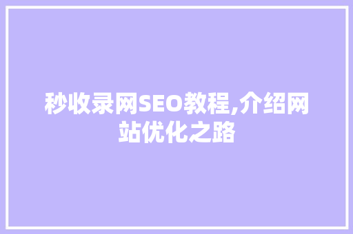 秒收录网SEO教程,介绍网站优化之路 百度SEO
