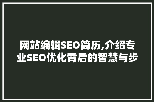 网站编辑SEO简历,介绍专业SEO优化背后的智慧与步骤
