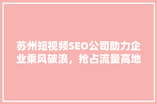苏州短视频SEO公司助力企业乘风破浪，抢占流量高地 百度SEO