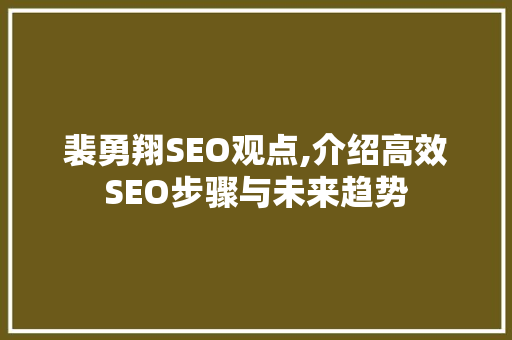 裴勇翔SEO观点,介绍高效SEO步骤与未来趋势