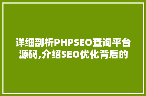 详细剖析PHPSEO查询平台源码,介绍SEO优化背后的技术奥秘 SEO关键词
