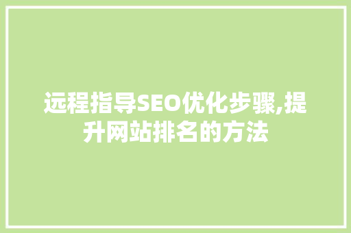 远程指导SEO优化步骤,提升网站排名的方法 神马SEO