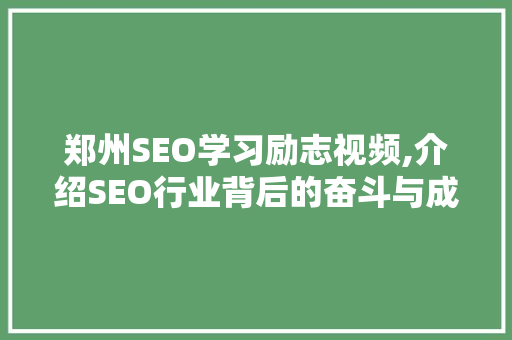 郑州SEO学习励志视频,介绍SEO行业背后的奋斗与成长 百度SEO