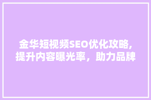 金华短视频SEO优化攻略,提升内容曝光率，助力品牌腾飞