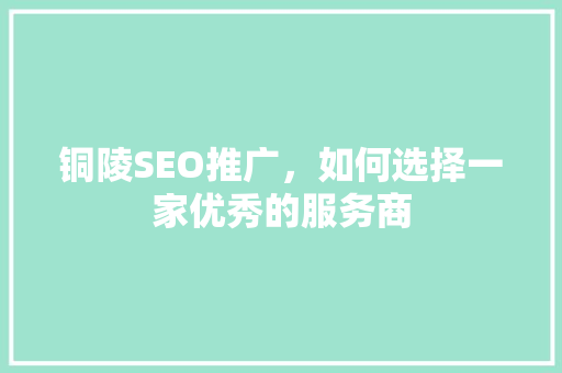 铜陵SEO推广，如何选择一家优秀的服务商