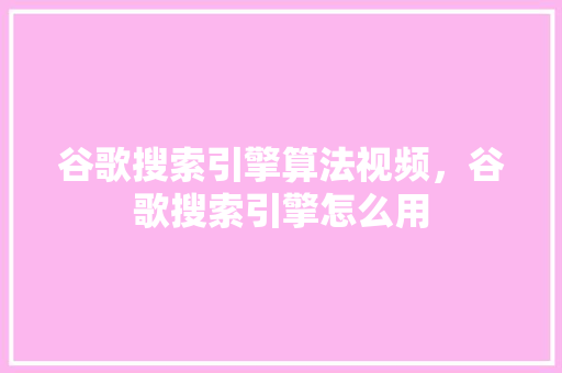 谷歌搜索引擎算法视频，谷歌搜索引擎怎么用