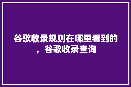 谷歌收录规则在哪里看到的，谷歌收录查询