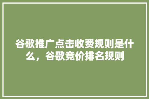 谷歌推广点击收费规则是什么，谷歌竞价排名规则