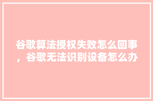 谷歌算法授权失败怎么回事，谷歌无法识别设备怎么办