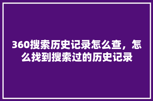 360搜索历史记录怎么查，怎么找到搜索过的历史记录 网站建设公司