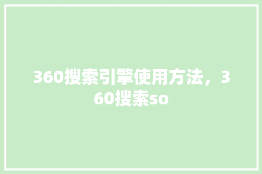 360搜索引擎使用方法，360搜索so