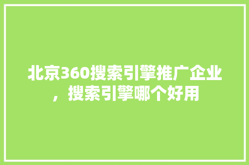 北京360搜索引擎推广企业，搜索引擎哪个好用