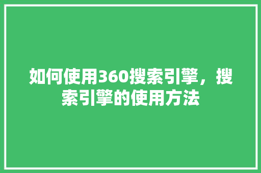 如何使用360搜索引擎，搜索引擎的使用方法 百度SEO