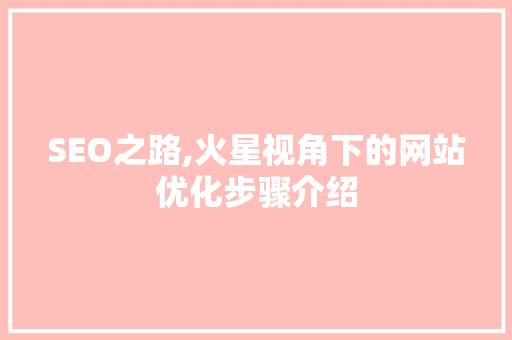 SEO之路,火星视角下的网站优化步骤介绍