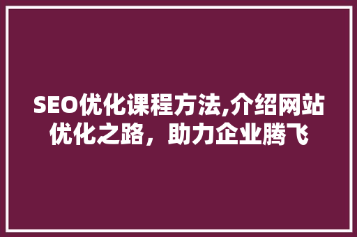 SEO优化课程方法,介绍网站优化之路，助力企业腾飞 神马SEO