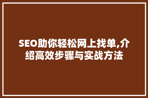 SEO助你轻松网上找单,介绍高效步骤与实战方法 搜狗SEO