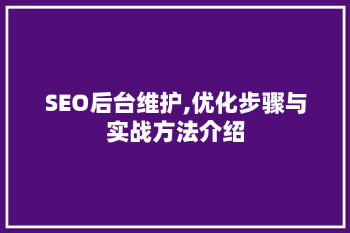 SEO后台维护,优化步骤与实战方法介绍