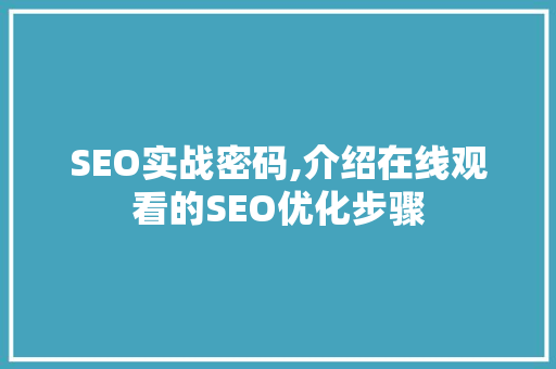 SEO实战密码,介绍在线观看的SEO优化步骤