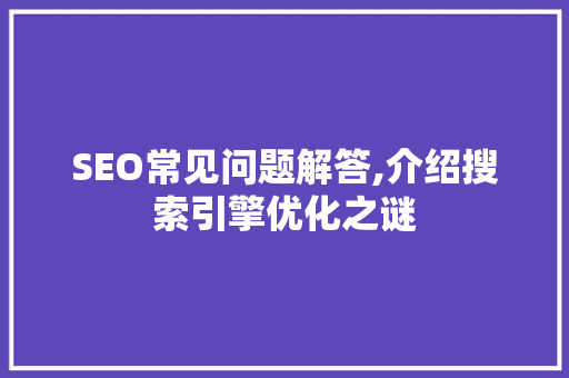 SEO常见问题解答,介绍搜索引擎优化之谜 百度SEO