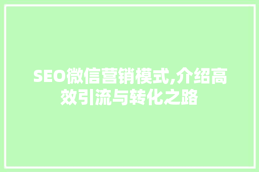 SEO微信营销模式,介绍高效引流与转化之路 网站建设公司