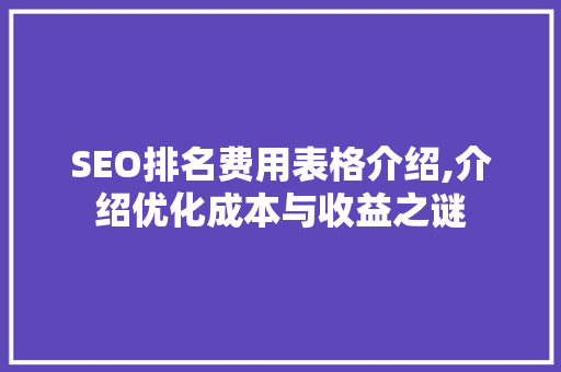 SEO排名费用表格介绍,介绍优化成本与收益之谜