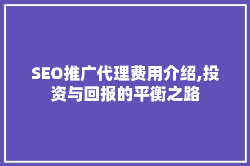 SEO推广代理费用介绍,投资与回报的平衡之路