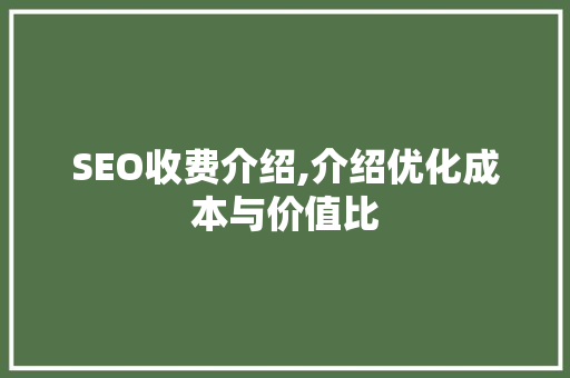 SEO收费介绍,介绍优化成本与价值比 百度SEO