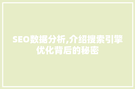 SEO数据分析,介绍搜索引擎优化背后的秘密 必应SEO